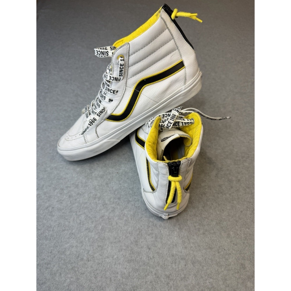 Vans Sk8-Hi Family Reissue Zip Premium - White Leather/Yellow/Black Mens 12 - Picture 7 of 10
